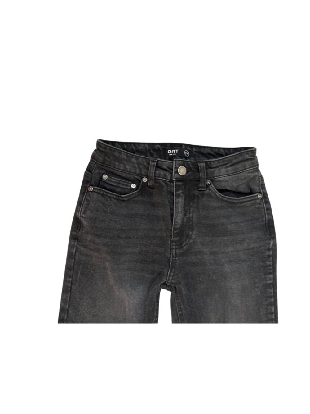 OAT New York Black Faded Straight Leg Denim Jeans Size 0 / 25 Slim Fit - Picture 2 of 6